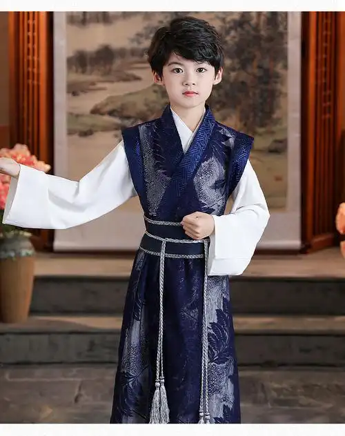 微壹起汉服男童武侠风儿童国学新款秋冬古装表演出服唐装超仙新款中国