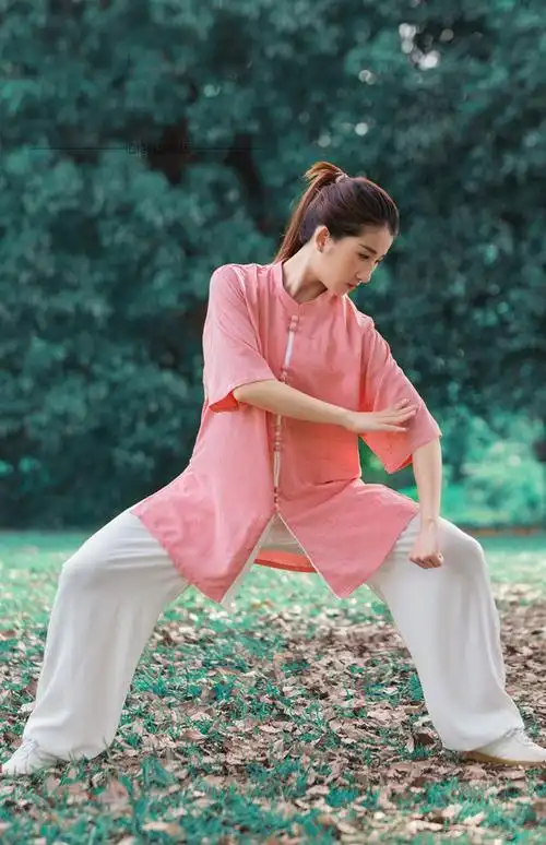 2022年新款短袖太极服女夏季太极拳练功服装男高端薄款棉麻青色白裤xs