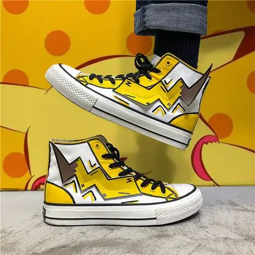 dxyibaa夏春高帮鞋子男板鞋潮鞋透气情侣内增高运动鞋动漫手绘帆布鞋