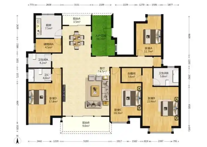 7平出售:920万(带车位)户型:四室三卫曲江南湖边 公园品质社区7层洋房