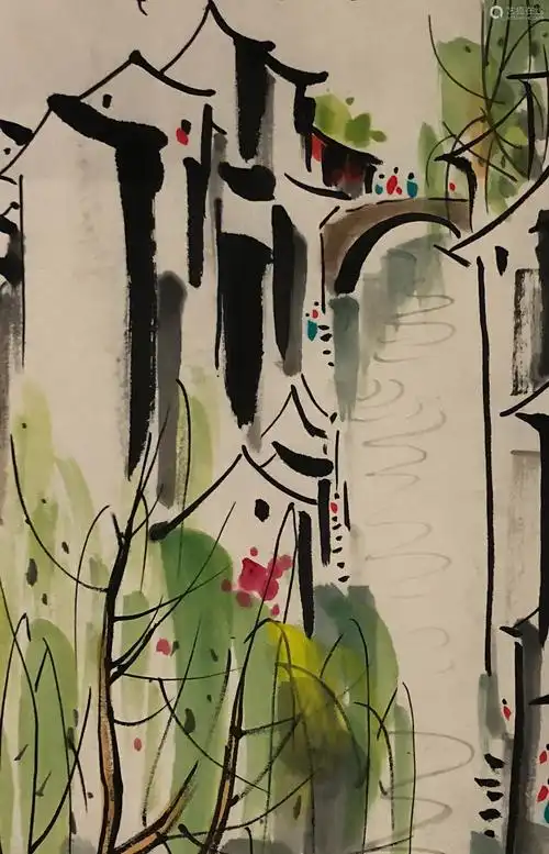 吴冠中江南水乡纸本镜片