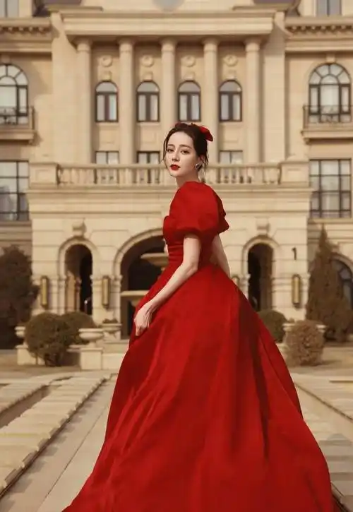 迪丽热巴这红裙造型也太少女了,肤白貌美,迪士尼在逃公主既视感_红色