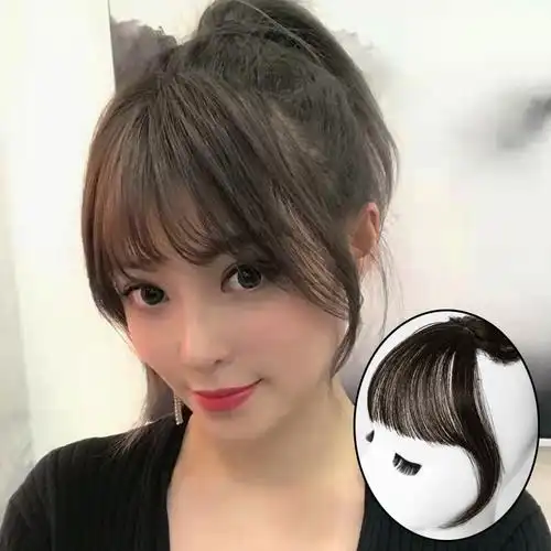 假发女法式3d空气刘海头顶补发遮白发一片式齐斜刘海化纤假刘海