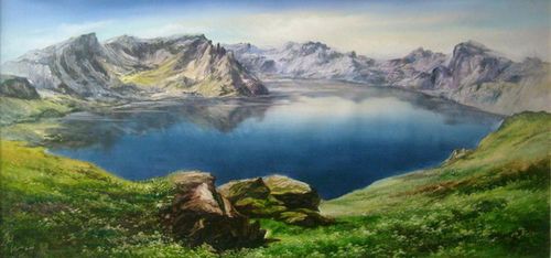 东北刀画风景纯手绘山水白头山客厅装饰画挂画长白山天池油画招财