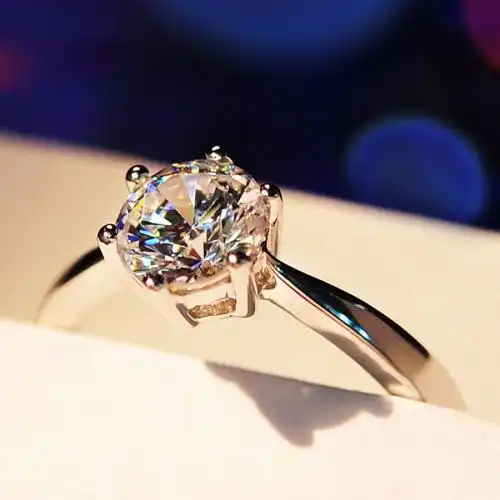 六爪一克拉仿真钻戒925银纯银戒指女韩版女生情侣戒指钻戒女