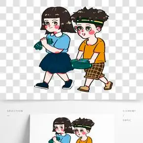 五一劳动节姐弟俩端着水盆打扫家庭卫生