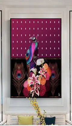 北欧手绘彩色孔雀油画现代艺术家居装饰画无框画