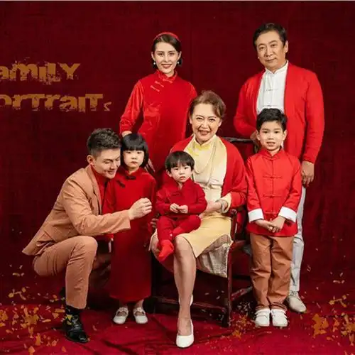 新款全家福亲子拍照服装中国风影楼摄影个人写真一家七口照相服饰