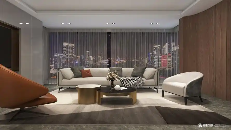 都市轻奢大平层样板间 - 现代风格两室两厅装修效果图 - 软装设计刘