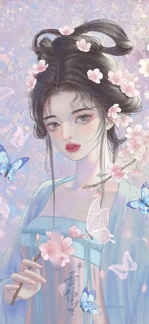 余生再无倾城色,一草一木皆相思.手绘古风女生插画壁纸