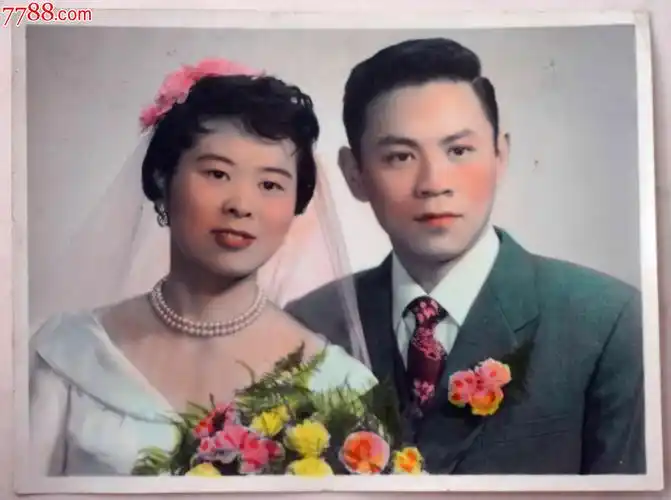 早期手工上色结婚照-au7688045-老照片-加价-7788收藏__中国收藏热线