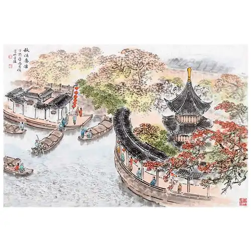 尚君砺《秋泊秦淮》带合影 钱松岩宋文治齐名金陵八家之一