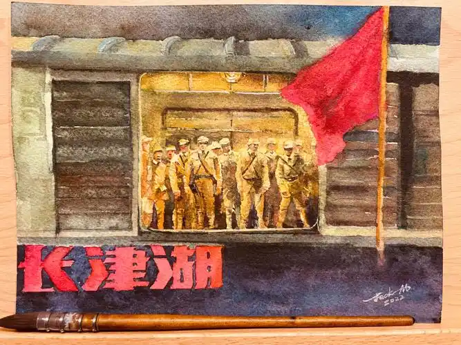 长津湖电影海报手工方寸水彩