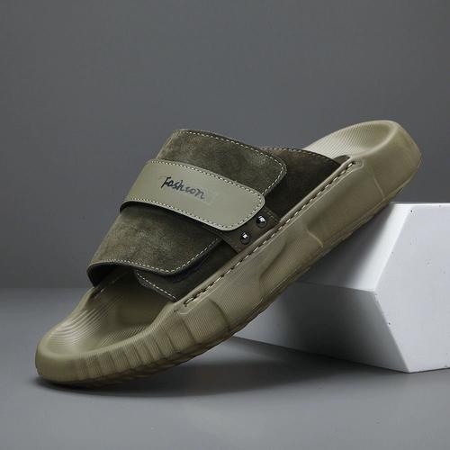 男士真皮休闲凉鞋男一字拖鞋头层牛皮外穿韩版潮流百搭欧洲站潮鞋