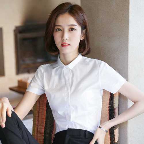 白衬衫女短袖夏职业正装商务工作服女士白色衬衣小领工装夏季薄款