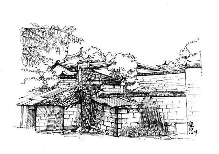 一行手绘原创精选100幅中国古建筑钢笔画步骤图视频解说送给勤奋得让