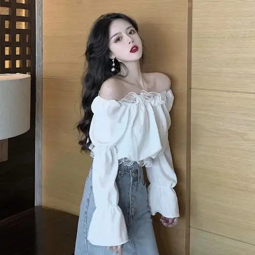 网红直播衣服女主播服装上镜性感抹胸一字肩上衣超仙甜美雪纺衫夏