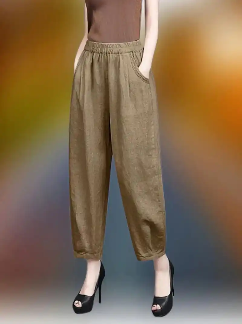 春夏高端亚麻九分宽松萝卜裤 姐妹们~夏天的衣橱里怎么能没有一 - 抖