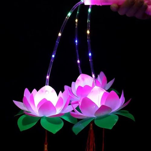 发光七彩荷花灯笼闪光手提莲花灯春节元宵许愿灯批发