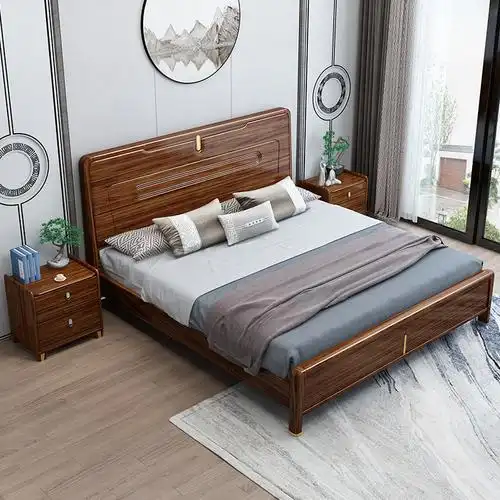 欧梵森 新中式床实木乌金木床1.8米床双人床1.