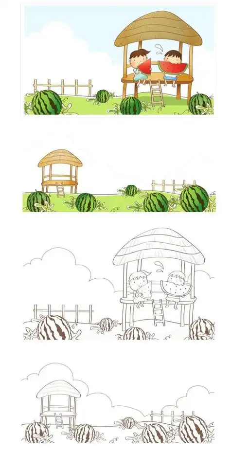 西瓜地简笔画 西瓜地简笔画图片彩色