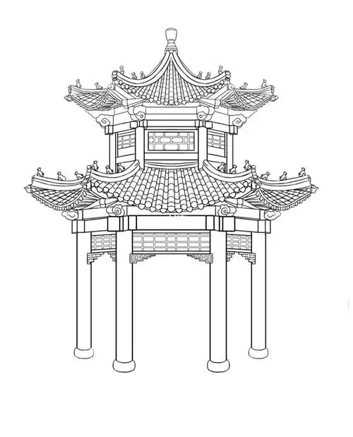 新国风线稿亭子