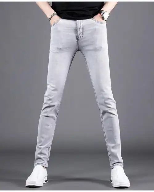 caoh ck潮牌浅灰色刺绣牛仔裤男夏季薄款修身小脚裤冰丝弹力 hc hc258