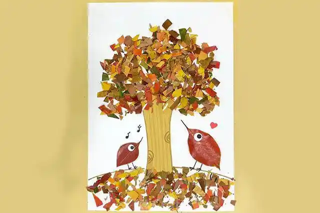 干树叶创意手工:幼儿干树叶贴图秋天的景色(步骤图解)5