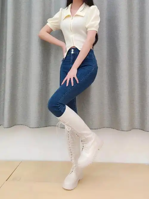 夏日甜美系白色骑士靴