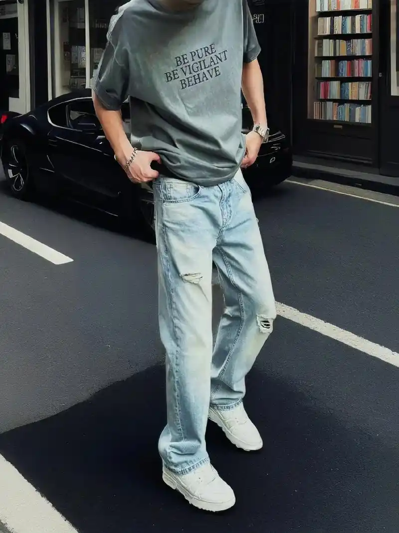 帅哥们99,2024 年的夏天必须拥有这条 yihao studio 男士破洞牛仔裤