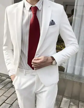 西装男套装结婚婚礼新郎礼服正装修身韩版英伦风休闲男士西服 白色 xl