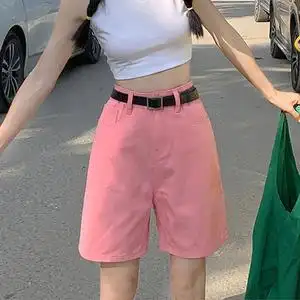 粉色五分牛仔短裤女2022夏季薄款欧货爆款网红中裤工装显瘦中性风