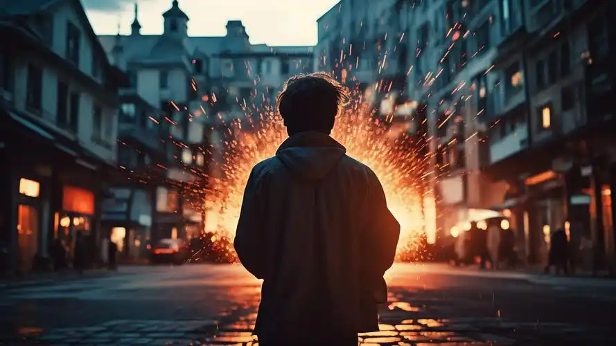 一个人离开的背影,城镇的街道渐行渐远👣