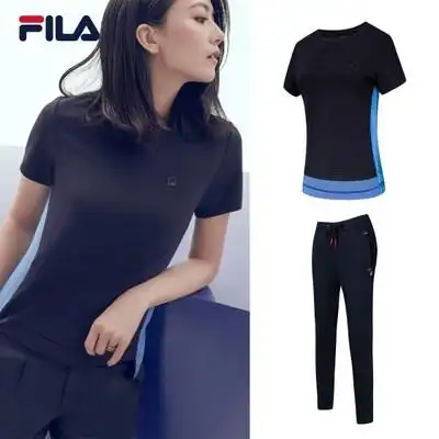fila斐乐女运动套装高圆圆同款2017秋季新款运动服透气跑步套装女_8折