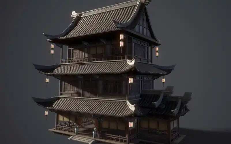 【3dmax场景建模】古建筑阁楼场景模型搭建,零基础场景建模思路讲解