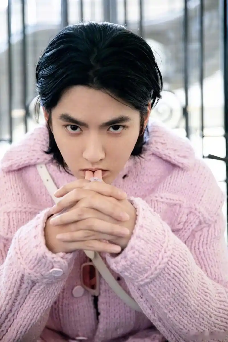 吴亦凡身穿路易威登2020春夏系列粉色针织毛衣出席活动,泡泡,气球