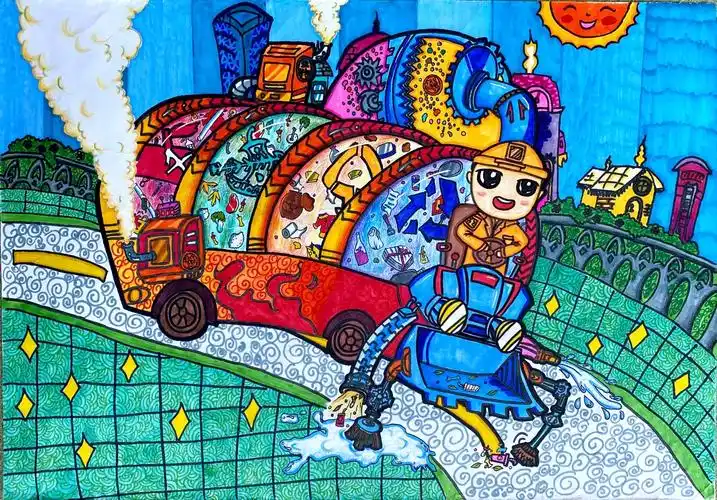 一等奖作品:四(2) 黎思诚 《垃圾分类处理一体机》 9岁