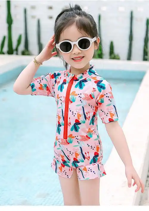 伍适(wushi)儿童泳衣女2021新款夏洋气连体短袖女童泳装中小童宝宝