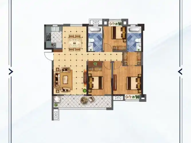 洺悦华府3室2厅2卫户型图