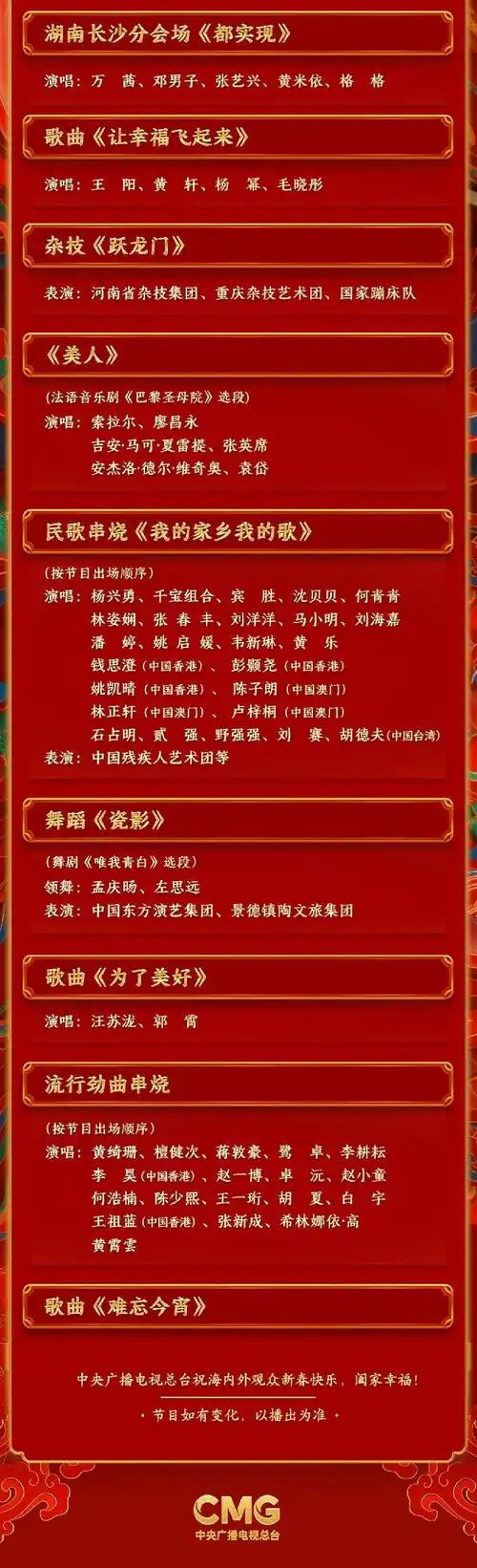 央视春晚节目单正式公布