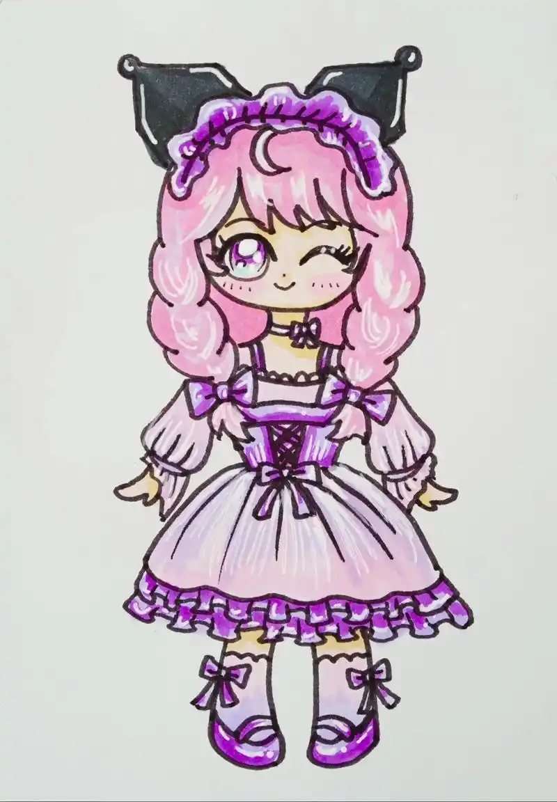 q版库洛米萝莉简笔画教程.一起来画q版库洛米!#gaf广州插 - 抖音