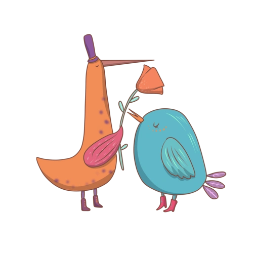 两只可爱小鸟手绘卡通图片
