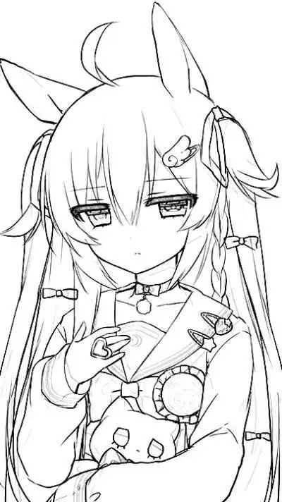 手绘 插画 原稿 线稿 黑白稿 萌 美少女 二次元绘画线稿 动漫 二次元