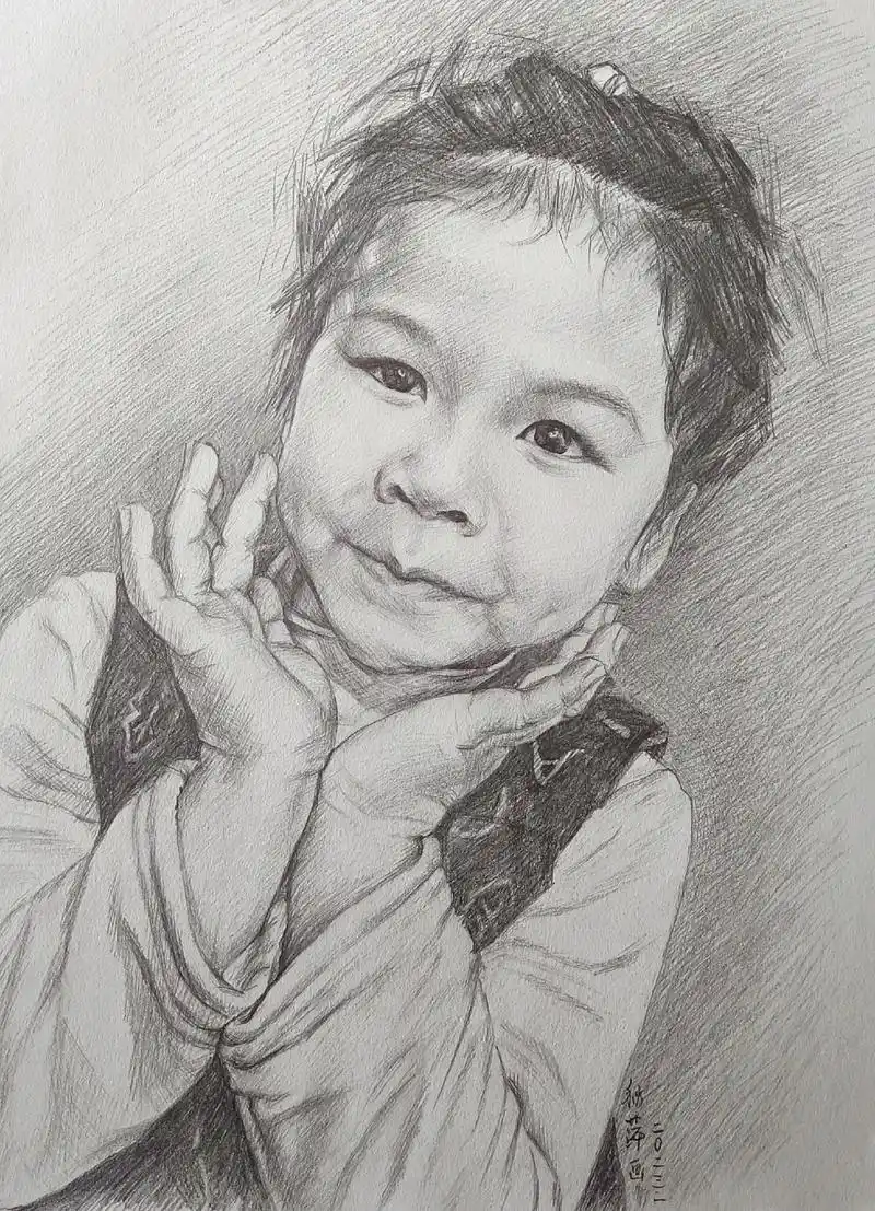 纯手绘素描人物肖像画,绘画分享,#美好的一天从清晨开始