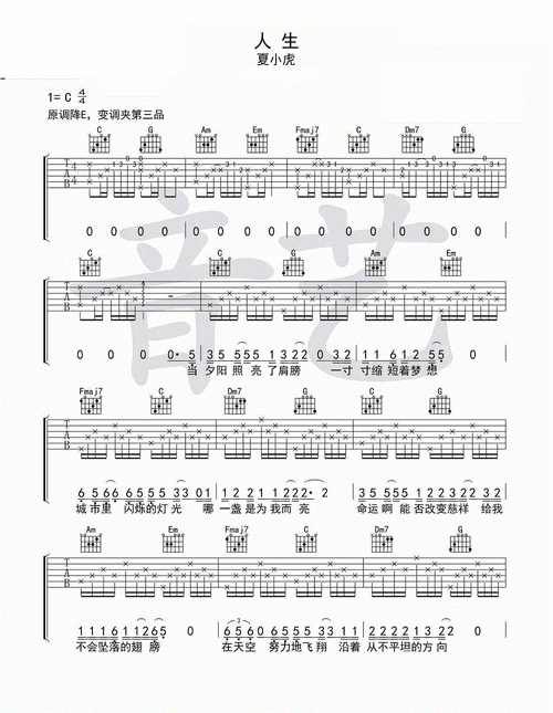 人生吉他谱-夏小虎_吉他谱_乐队网-分享乐队总谱,吉他谱,简谱,贝司谱