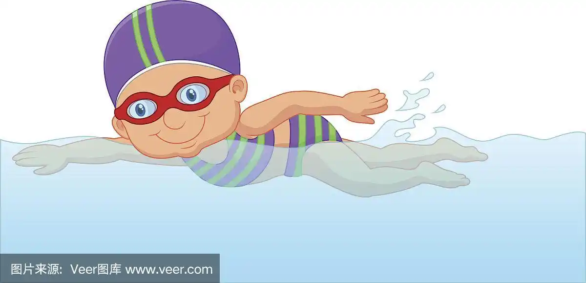 卡通小女孩在游泳池游泳.