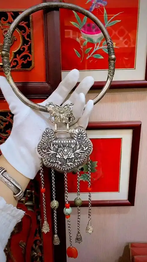 清代山西老银项圈锁