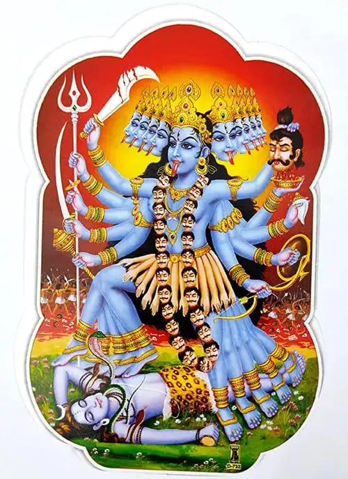 goddess kali 站在主 shiva 印度教神贴纸(尺寸 15.24 厘米 x 12.