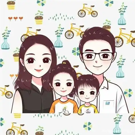 家有两个儿子的一家四口头像一个负责古灵精怪另一个负责成熟关怀