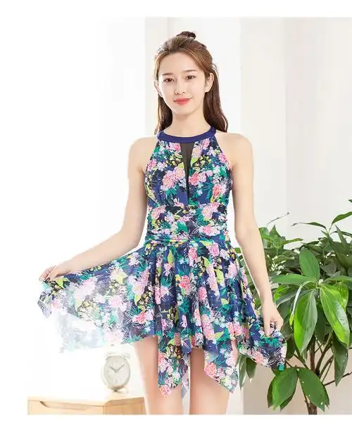 连体游泳衣女士特价印花遮肚裙式泳衣泳装厂家直销898980